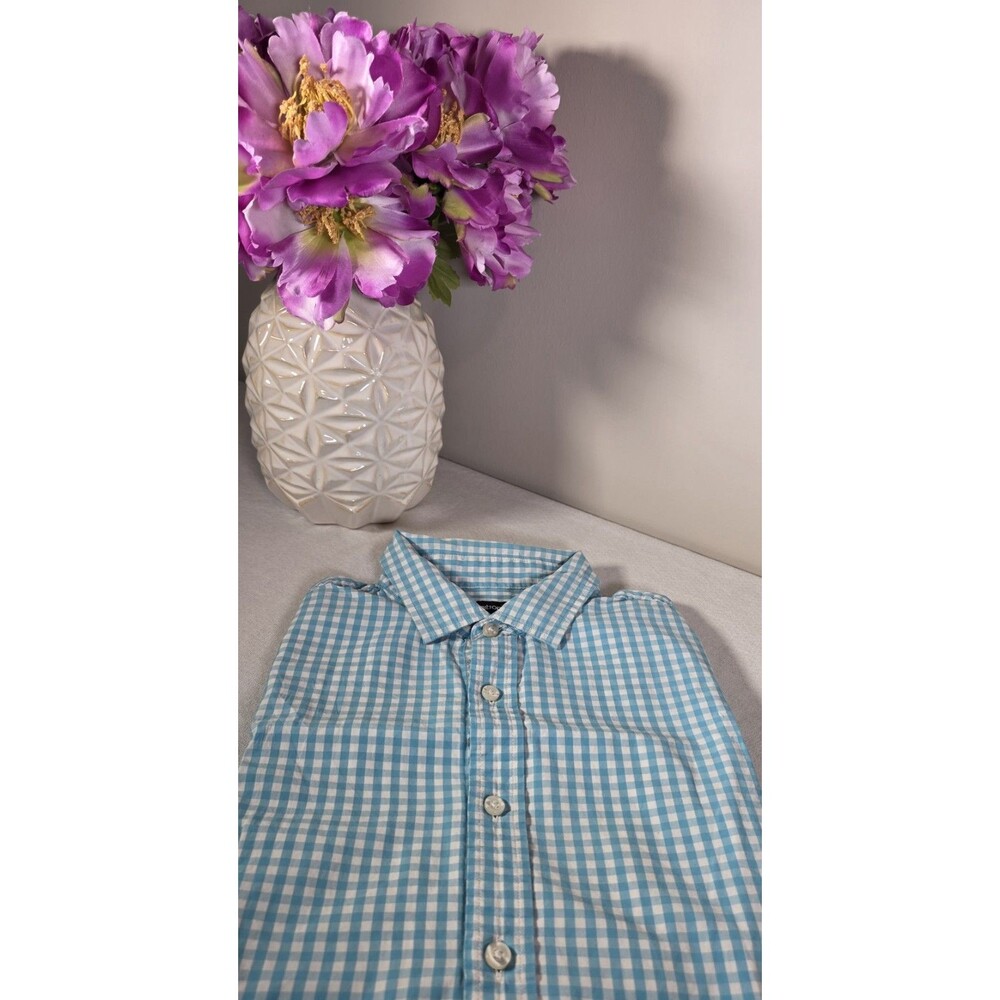 Men's Claiborne Short Sleeve Button Down Gingham Check Medium Shirt